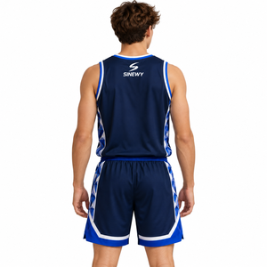 Ensemble short et maillot de basket pour homme SINEWY, col en V, sans manches, imprimé géométrique sublimé, tissu respirant, vêtements de sport - Product Image 3