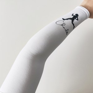 Manchons de bras personnalisés blancs avec logo et design sur mesure, protection anti-UV, unisexe, pour cyclisme, compression - Product Image 2