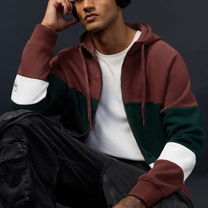 Mens Colorblock Zip <b>Up</b> Hoodie Raglan Sleeve Burgundy Green French Terry Sweatshirt Apparel Manufacturer - Product Image 6