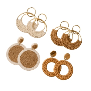 Boucles d'oreilles en rotin tressé écologiques de haute qualité, best-seller, légères, durables, en forme de goutte d'eau - Product Image 1
