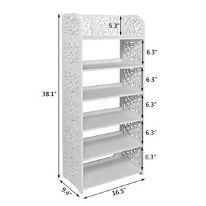 Étagère à chaussures sculptée en bois et plastique à 6 niveaux, blanche, pour la maison, le salon, l'hôtel, le centre commercial, le rangement - Product Image 4