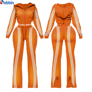 Conjuntos Deportivos de Moda para Mujer con Logotipo Personalizado, Pantalones Deportivos Bordados, Sudadera con Capucha y Cremallera, Top de Manga Larga, Conjunto de 2 Piezas - Product Image 1