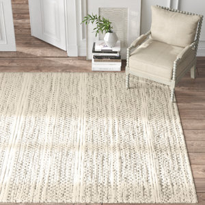Gorgeous Hot Selling Distressed Linear Cream Area Rug - Modern Ivory Speckled Abstract Carpet Absorbent and Washable for Home - Product Image 2