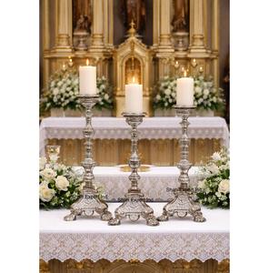 Ensemble de 3 base trépied gaufré bougeoir église autel bougeoir église religieuse mariage décor centres de table - Product Image 2