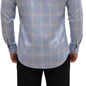 Chemise en flanelle à carreaux bleu clair pour homme, manches longues, boutonnée, décontractée, en tissu brossé doux, style streetwear, vente en gros - Product Image 6