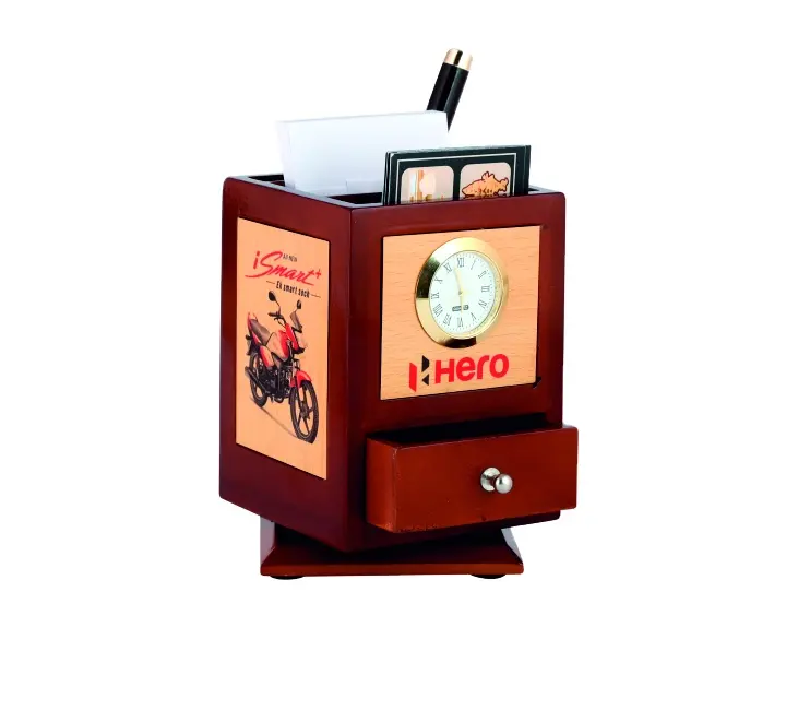 Houten Pen Stand Dashboard Houders Tafel Telefoon Houder Pen Stand Custom Logo Kantoor Tafel Decoratie Promotionele Corporate Gift