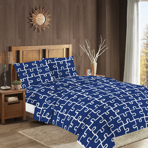4 Piece 100% Cotton Fiber Bedding Set Super Soft Plain Printed <b>Flat</b> <b>Fitted</b> <b>Sheet</b> Sets - Product Image 6