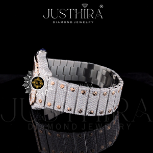 Premium Mens Iced Out Skeleton <b>Watch</b> Custom Moissanite <b>Diamond</b> Silver Rose Mechanical Movement Round Brilliant Cut VVS1 Fashion - Product Image 2