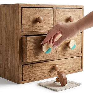 Modern Round Wood Cabinet <b>Knob</b> with Brass and Teal Accents Scandinavian Style for Kitchen and Home Office Drawer <b>Door</b> Handle - Product Image 4
