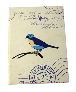 Handmade Hard Cover Jute Paper Notebook Bird Screen Printed Design Old Fashioned <b>Postal</b> Stamps Travel Journal for Men Women - Product Image 1