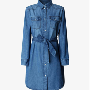 Logo personnalisé écologique tissé dentelle Denim chemise Robe femmes décontracté bouton sans manches mode vente en gros fabricant de vêtements - Product Image 4