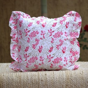 Floral Ruffle Cushion Cover Rectangle Bohemian Style Home Decor Pillowcase Pink and <b>White</b> Pattern 100% Cotton Breathable - Product Image 4