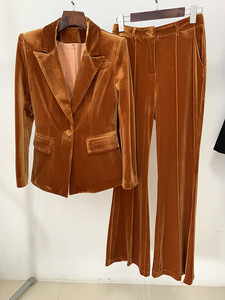Completo da Ufficio Autunnale da <span class=keywords><strong>Donna</strong></span> in Corduroy di Qualità, Blazer a Maniche Lunghe Tinta Unita e <span class=keywords><strong>Pantaloni</strong></span> a Zampa, Monopetto, Anti-Pilling - Product Image 2