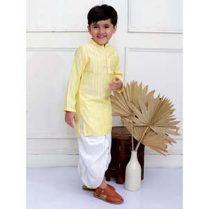 Conjunto de Kurta y Pantalones Dhoti a Rayas Blancas y Amarillas para Niños, Manga Larga, Poliéster Elástico, Salwar Kameez Dupatta, Talla XL - Material Resistente - Product Image 6