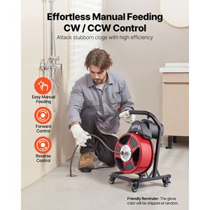 Macchina per la pulizia degli scarichi 4-in-1 con alimentazione manuale, fresa a spirale da 50 FT x 1/2 pollice su ruote, 4 frese, attivazione ad aria e interruttore a pedale - Product Image 2