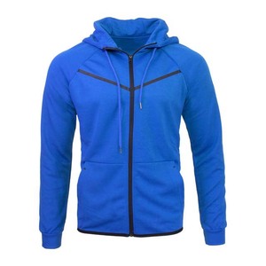 Survêtement bleu à capuche pour homme, fermeture éclair intégrale, coupe décontractée, polyester, vêtements d'automne avec poches latérales - Product Image 2