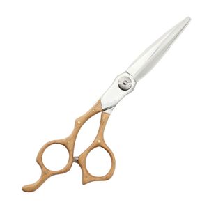 Dark Wood <b>Handle</b> Metallic Inlay Barber Scissors Professional Hairdressing <b>Shears</b> Stainless Steel Hair Cutting Salon Stylist Tool - Product Image 3