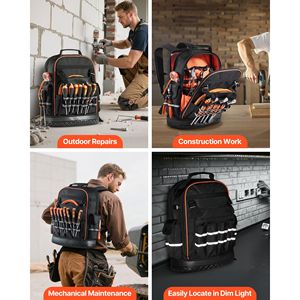 Mochila Portaherramientas Resistente de 64 Bolsillos con Base Moldeada y Compartimento para Portátil, Organizador de Almacenamiento para Electricistas - Product Image 1