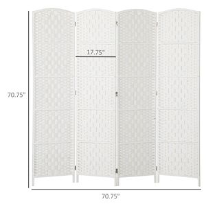 Paravento Pieghevole a 4 Pannelli, Divisorio per Stanza Alto 1,8 m, Parete Divisoria Portatile Intrecciata per Camera da Letto, Design Tradizionale in Legno Bianco - Product Image 3