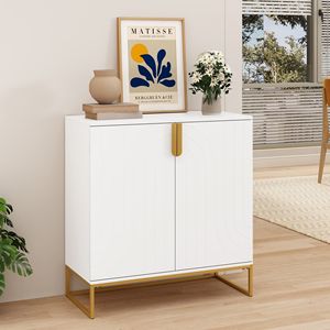 Mobiletto con Finitura Effetto Legno e 2 Ante, Gambe in Metallo Dorato per Soggiorno, Ingresso, Cucina o Sala da Pranzo - Product Image 6