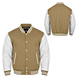 <b>Men's</b> Canvas Varsity <b>Jacket</b> Brown <b>White</b> Sleeve Casual Solid Color Turn-down Collar Polyester Cotton Material Winter Front Logo - Product Image 1