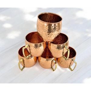 100% Pure Copper Moscow Mule <b>Mugs</b> <b>Set</b> of <b>6</b> Pcs With Brass Handle For Bar Party Supplies Reusable BPA Free Modern Beer <b>Mugs</b> - Product Image 4