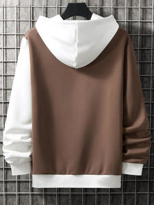 Sweat-shirt à capuche tricoté pour homme, color-block, blanc et marron, manches classiques, style non doublé, collection automne - Product Image 4