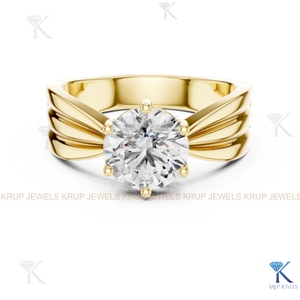 Bague de fiançailles et de mariage solitaire en diamant CVD cultivé en laboratoire sur mesure KRUP JEWELS, taille brillant, 6 griffes, bande cannelée, or 14 carats - Product Image 3