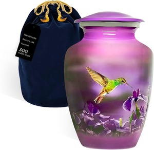 Urna Funeraria Conmemorativa de Colibrí Morado para Cenizas Humanas, Urna Decorativa para Funeral con Bolsa de Terciopelo - Product Image 4