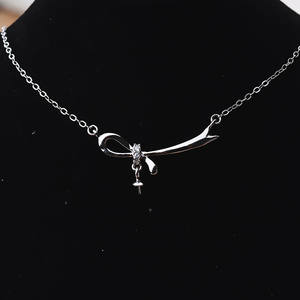 Collar con Colgante de Lazo de Plata S925 para Mujer, Accesorios DIY con Cadena de Clavícula Moderna, Soporte Simple para Perlas, 336 - Product Image 4