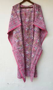 Caftán largo de algodón con estampado floral indio, ideal como ropa de playa o cómoda ropa de dormir para mamás. - Product Image 6