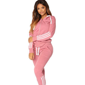 Wholesale Customized Women's <b>Pink</b> Hooded Anti-Odor Tracksuit Full Zipper <b>Sweatshirt</b> Pants Set Casual Winter Solid Colors - Product Image 5