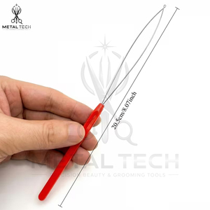 Wholesale Red Handle Micro Links Beads Loop <b>Needle</b> Extension Wire <b>Threader</b> Pulling Hook Stylist Hairdressing Tools - Product Image 5