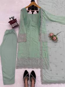 Salwar Kameez de Línea A para Dama de Tela Césped Suizo Satén Floral Estilo Indio Pakistaní para Boda y Fiesta Vestido de Noche Floral - Product Image 2