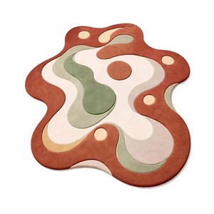 Alfombra abstracta de forma irregular, suave, de lana, hecha a mano, moderna, color óxido, para sala de estar, dormitorio, decoración única para el hogar. - Product Image 1