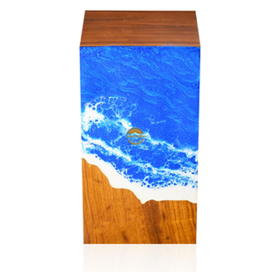 Urne funéraire artisanale en résine et bois motif vague océanique bleue, pour cendres, par AYAANS - Product Image 6