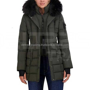 Grande doudoune d'hiver élégante fermeture éclair complète prix de gros doublure en laine/nylon respirant poches pratiques coton pour le froid - Product Image 4