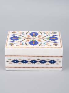 Boîte à bijoux octogonale artisanale en marbre lapis-lazuli royal avec incrustation, polie, écologique, style Pietra Dura, pour souvenirs hindous - Product Image 3