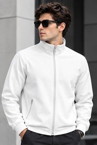 Blouson zippé en polaire blanc pour homme, col montant, respirant, style sportif, vêtement d'extérieur d'automne, coupe régulière, en polyester tricoté - Product Image 5