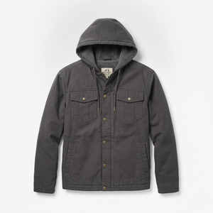 Veste en jean à capuche gris foncé pour homme avec fermeture boutonnée, coupe classique, couleur unie, style décontracté coupe-vent pour l'automne - Product Image 1