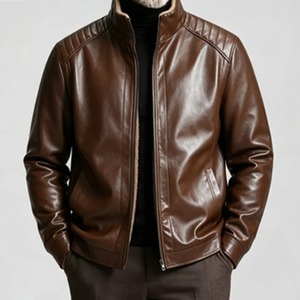 Chaquetas de Motociclista de Cuero para Hombre, Forradas de Felpa para Invierno, Chaqueta de Motocicleta a la Moda, Ropa Deportiva para Senderismo y Actividades al Aire Libre, Cuello Alto con Cremallera - Product Image 1