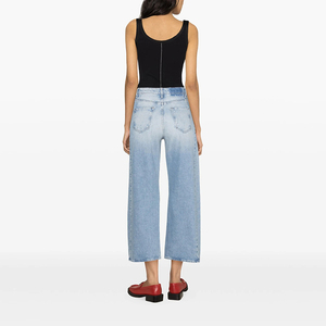 Women Denim Jeans Casual Streetwear High Stretch Breathable Denim Jeans Loose Fit Summer Straight Leg Pants with Hole Detail - Product Image 4