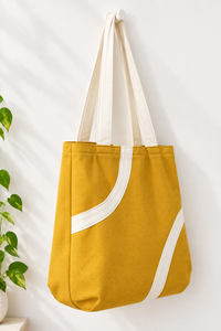Bolsa de Mano de Lona Color Caqui, Bolso de Hombro de Algodón Reutilizable con Correa en Contraste para Uso Diario - Product Image 6