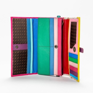 Casual Unisex Genuine Cowhide fur Leather <b>Wallet</b> with Malty Color <b>Card</b> <b>Holder</b> Zipper Closure-Patchwork Design - Product Image 5