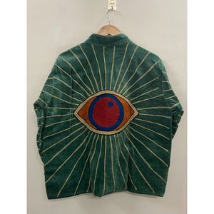 Hand Embroidered <b>Velvet</b> Jacket <b>Women</b> Mandarin Collar Full Sleeve Autumn Bohemian Eye Pattern Open Front <b>Coat</b> - Product Image 3