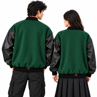 Blouson universitaire respirant pour hommes et femmes, grandes tailles, en coton molletonné avec manches en cuir PU et doublure imprimée satinée 2026