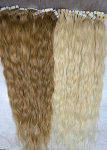 Blonde <b>Curly</b> Tapein Indian Remy Hair <b>Extensions</b> Machine Double Weft Hair Weaving - Product Image 4