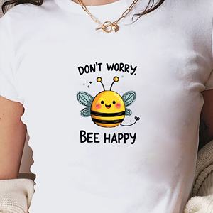 DON T WORRY BEE HAPPY Camiseta de punto con estampado de manga corta y corte ajustado Y2K para mujer - Product Image 3