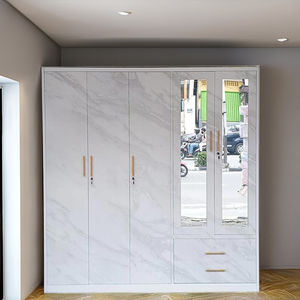 モダンな5ドアガラスワードローブ2ミラードア2調節可能引き出し大容量収納寝室用リビングルーム家庭用家具 - Product Image 1