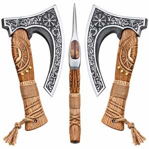 Hache Viking artisanale en acier à haute teneur en carbone avec lame gravée et manche en bois sculpté |   Hache décorative fonctionnelle à tête barbue de 12 pouces - Product Image 5